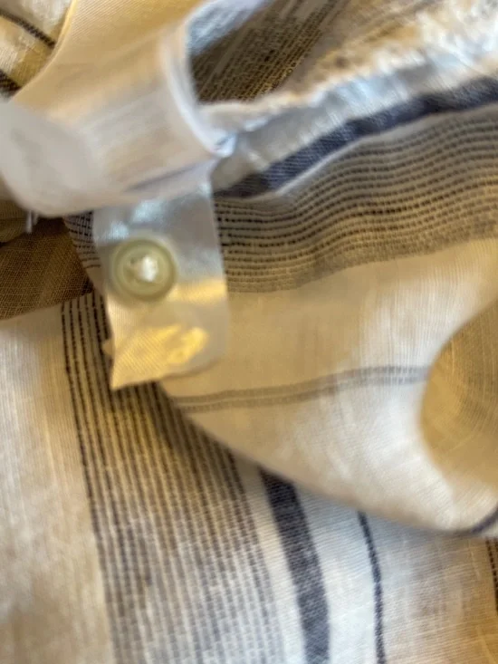 Coastal European Linen Oversized Boyfriend Shirt Blue Stripe Relaxed Chic - Picture 7 of 8